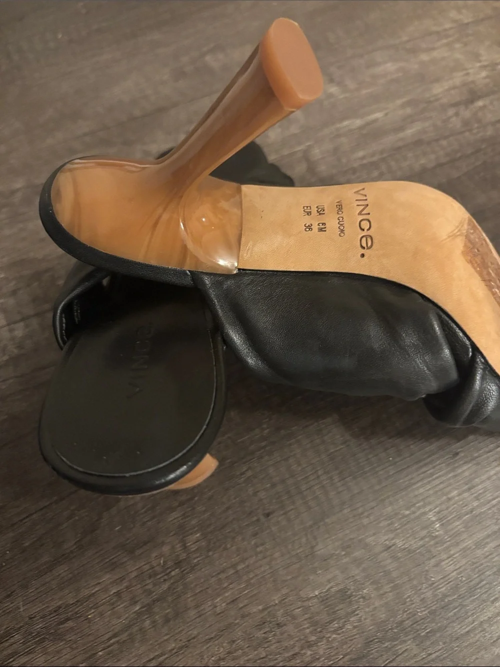 Vince Black Leather Knotted Slide Sandals with Silver Accent